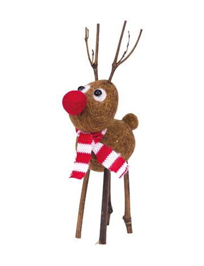 ARTYFETES - Figuur van gekookte wol rendier Rudolph 22 cm met rode neus