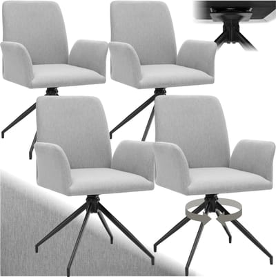tectake® Draaifauteuil Daya - Set van 4 Draaifauteuils met Armleuning - 360° Draaibare Eetkamerstoel - Draaibare Fauteuils - Gestoffeerd - Lichtgrijs