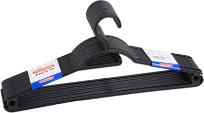 Plasticforte Kledinghangers - 10x - zwart - kunststof - 40 cm - kledingkast opruimen - vaste haak
