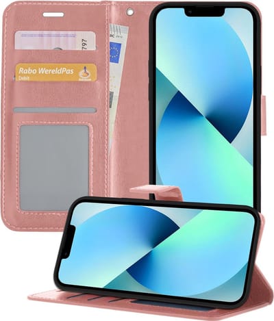 Hoesje - Geschikt voor Apple iPhone 13 Mini - Luxe Bookcase - Walletcase Hoes - Portemonnee - Cover - Telefoonhoes - Rosé goud