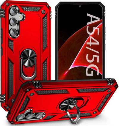 Anti-Shock Hybrid Ring Armor Hoesje Geschikt voor: Samsung Galaxy A54 - Rood