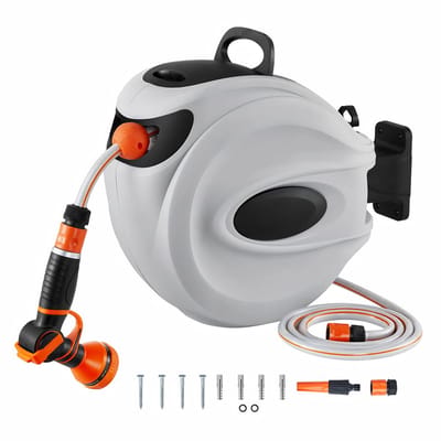 Intrekbare Tuinslanghaspel 20m – Automatisch Oprolbaar – 180° Draaibare Wandhouder – Inclusief 9-Standen Sproeikop & Aansluitset – 1/2 Inch