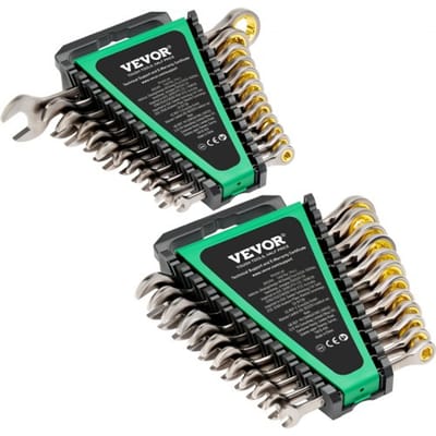 VEVOR-sleutelset 24-delige ratelsleutelset met opbergrek, sleutelset van Cr-V-staal SAE 1/4 inch tot 7/8 inch, metrisch 8 mm tot 19 mm, ideaal voor huishoudelijke autoreparatiewerkplaatsen