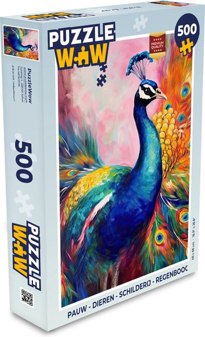 Puzzel Pauw - Dieren - Schilderij - Regenboog - Legpuzzel - Puzzel 500 stukjes