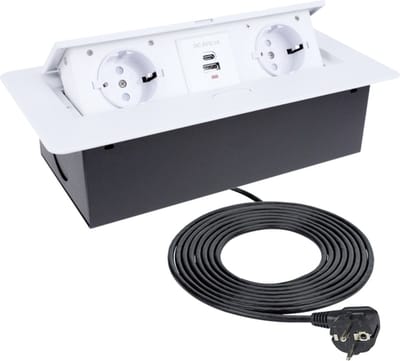 Design Light Kombibox - Stekkerdoos - Verdeelstekker met 2 stopcontacten - USB A en USB C - Inbouw Stekkerblok met 1.5 meter kabel - Wit