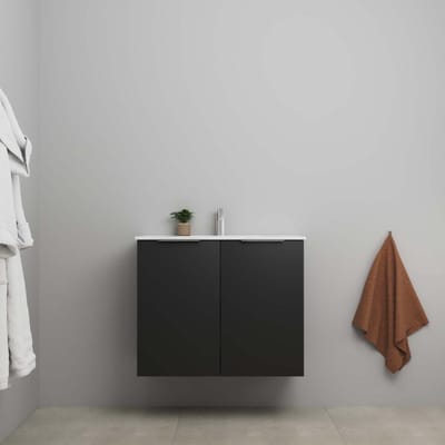 On-Line Onderkast - 80 cm - Bouwpakket - 2 Deuren met Greep - Porseleinen Wastafel - 1 Kraangat - Mat Zwart
