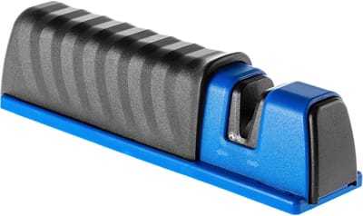 KADAX Messenslijper, 17 x 4,5 cm messenslijper van hoogwaardige materialen, gereedschapslijper van slijpsteen en kunststof, bijlslijper voor messen (blauw)