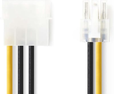 Nedis Interne Voedingskabel - Molex Male - PCI-Express Male - Verguld - 0.20 m - Rond - PVC - Geel / Zwart - Envelop