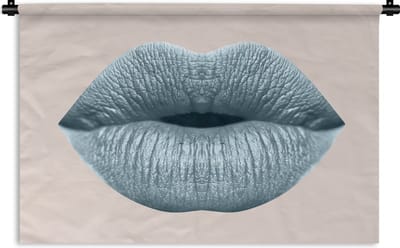 Wandkleed - Wanddoek - Lippen - Pastel - Grijs - 90x60 cm - Wandtapijt