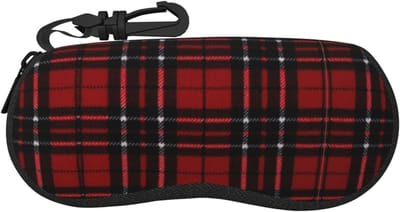 Brillenhoesje Softshell - Brillenkoker Zonnebril - Bescherming Bril - Ultralicht Neopreen - 19.99 x 11.99 cm - Rood Zwart Geruit
