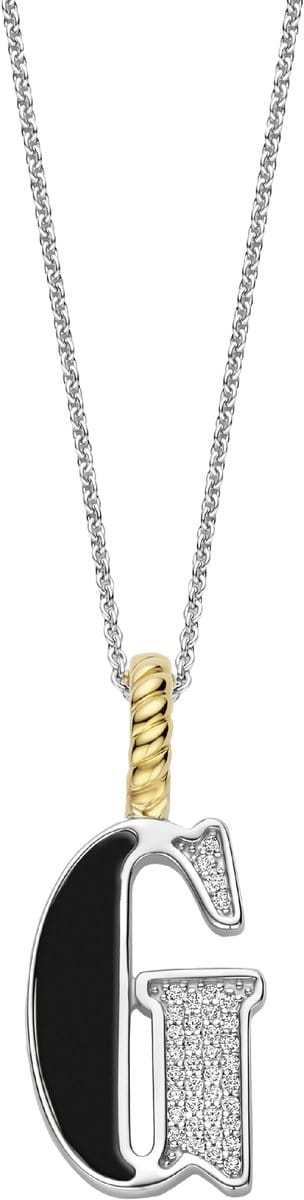 TI SENTO Dames Hanger - 925 zilver - Letter G - Zwart - 6840BL_G