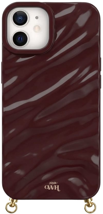 xoxo Wildhearts Glaze Cord Case Burgundy telefoonhoesje - geschikt voor iPhone 11 - Dream hoesje geschikt voor telefoonkoord - Glimmende silicone case met plooien - Vlekbestendig hoesje met haakjes - Bordeauxrood / Rood
