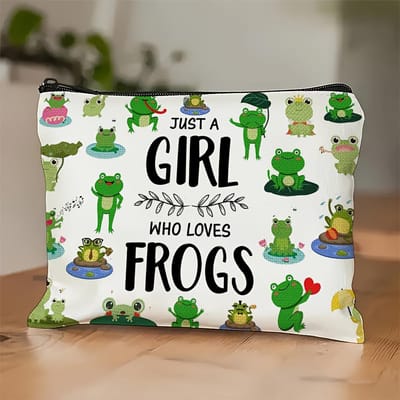 Schattige Kikker Make-uptas voor Meisjes Groene Kikker   Een Meisje Dat Van Kikkers Houdt  Tasje met Rits Portemonneetje Opbergtas Etui 18x25cm