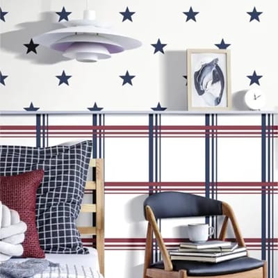 Behang Ruiten - Schotse ruit - wit blauw rood - Tienerkamer - Kinderbehang - 0,53 x 10,05 M – Urban Friends & Coffee