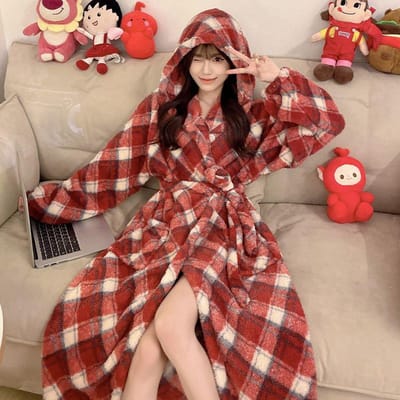 Winter Lange mouwen Capuchon Verdikt Warm Flanel Kimono Badjas Dames Sexy Luipaardprint Badjas Pyjama Nachthemd Nachthemd M brown