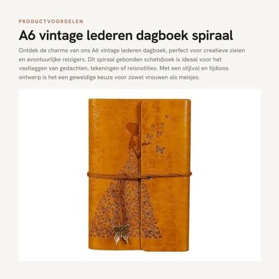 Dailygoods- Dagboek A6 - Vintage Lederen - Hervulbaar Notitieboek - Spiraal Gebonden - Reisdagboek - Geschenken voor Vrouwen/Meisjes - Duurzaam PU Materiaal