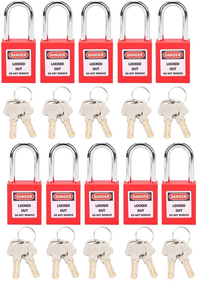 Dailygoods- Veiligheidssloten Set van 10 - Nylon 38 mm - Hangslot met 20 Sleutels - Schokbestendig - Chemische Voeding - Veilig Gebruik