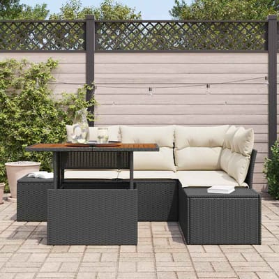 vidaXL - Tuinbank - Set - 5 - st - Zwart - Poly - rattan