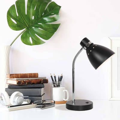 Tafellamp Steinhauer Spring 3391ZW Zwart - Kantelbaar, Kunststof en Metaal, E27 Fitting voor Binnengebruik