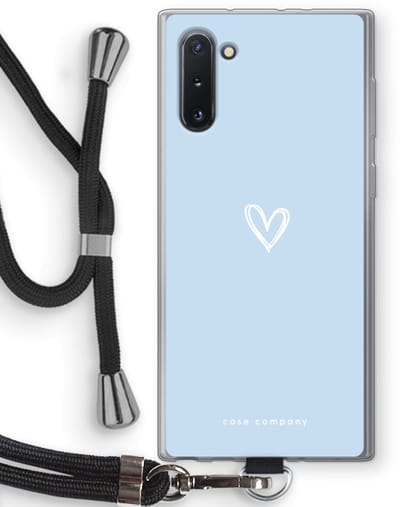 Case Company® - Hoesje met koord geschikt voor Samsung Galaxy Note 10 hoesje met Koord - Klein Hart Blauw - Telefoonhoesje met Zwart Koord - Bescherming aan alle Kanten en Over de Schermrand