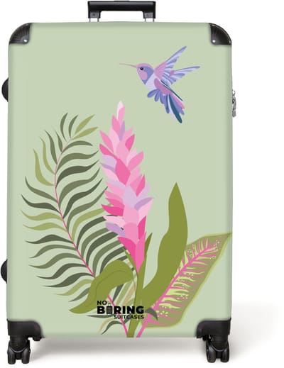 NoBoringSuitcases.com® - Koffer groot - Reiskoffer lichtgewicht - Groen met tropische print - Rolkoffer met 4 wielen - Grote trolley XL - 98 liter bagage