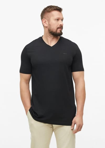 Zachte V-hals T-shirt van katoen jersey met zacht logo detail s.Oliver