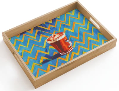 Dienblad hout 40x30 cm - Schootdienblad - Mok - Koffie - Zigzag - Slagroom - Borrelplank rechthoek - Plateau dienbladen