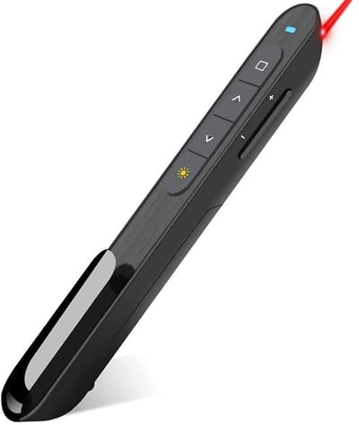 carmdering - Draadloze Presenter - Presentatie Klikker - Presentatie Afstandsbediening - Hyperlink Volumeregeling - 2.4GHz RF USB Ontvanger - Duurzaam Kunststof - Helder Rode Laser Pointer - Ergonomisch Ontwerp Voor Comfortabele Grip - 1 Stuk