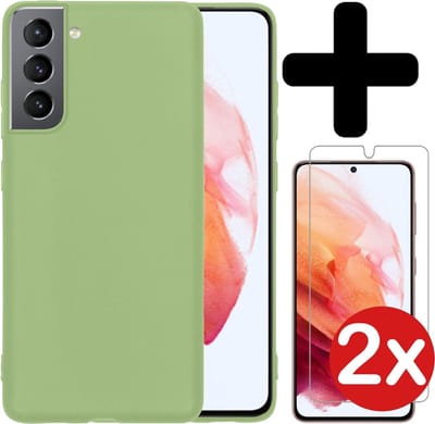 Hoesje - Met 2x Screenprotector - Geschikt voor Samsung Galaxy S21 - Sterk & Shockproof - Telefoon Hoes - Back Cover - Siliconen Case - Telefoonhoes - Groen