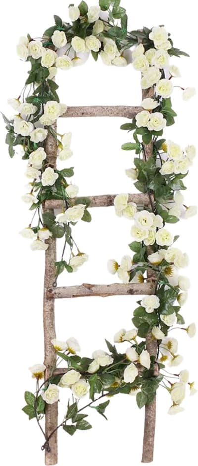 Bloemenslinger Fiets en Interieur - 69 Mini Rozen Wit - Stijlvolle Bloemenstreng voor Fietsmand of Stuur - 180 CM Bloemen - Plastic Kunstbloemen Fiets Slinger