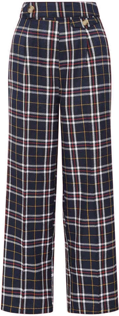 Banned - Tara Tartan Wijde broek - S - Donkerblauw