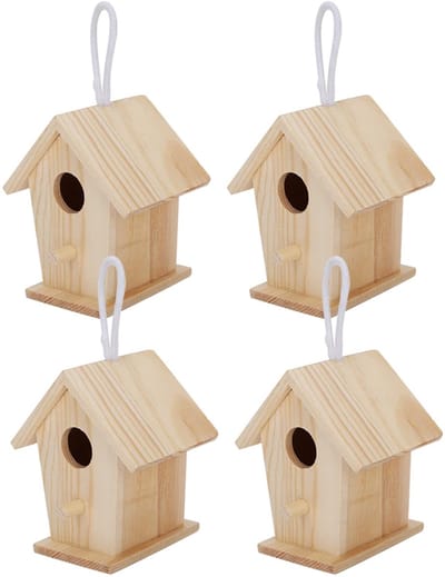 Cosensi- Vogelhuisje Houten Set van 4 - Mini Vogelhuisjes - Hangend Vogelnest - Knutselset voor Kinderen - Geschikt voor Alle Soorten Vogels - Afmetingen 7 x 4 x 7 cm