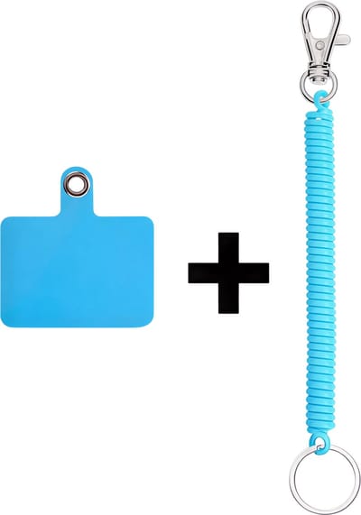 Elastisch Telefoonkoord met Patch en Polsband - Anti-Verlies & Anti-Diefstal Smartphone Tether - Universele Case Anchor voor Smartphones - Blauw