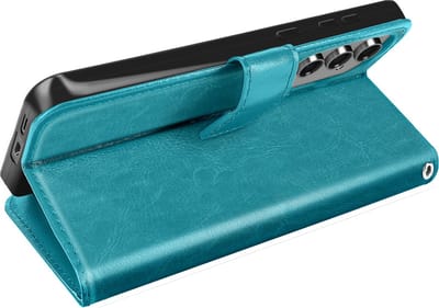 Mayaxess, Hoesje Geschikt voor Samsung Galaxy S24 FE Portemonnee met polsbandje, Turquoise