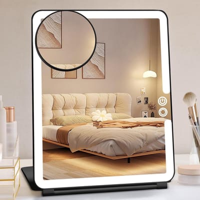 Make-up spiegel Opvouwbare make-up spiegel voor reizen oplaadbare 1800mA draagbare verlichte make-upspiegel - 10x vergrotende spiegel - 3 kleuren dimbare ultradunne make-upspiegel met verlichting