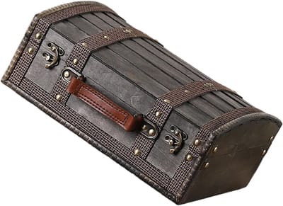 Houten Piraatkist - Schatkist Decoratie - Nostalgische Opslag - Vintage Combinatieslot - 30 x 25 x 12.7 cm - Lichtgrijs