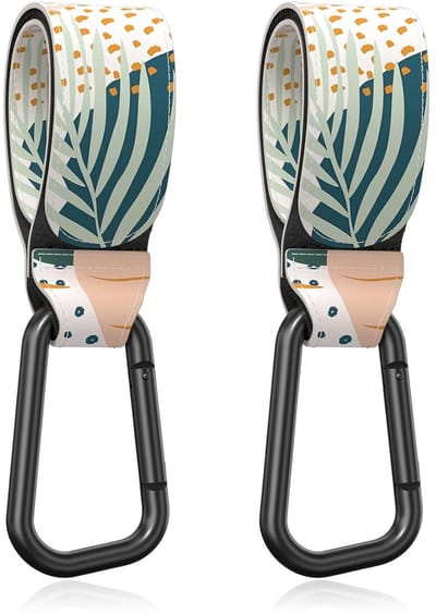 BOTC Kinderwagen tassenhaakjes - Leer - Haakjes voor tassen - Set van 2 - Leather - Extra stevig - Buggy haakjes - Abstract blad