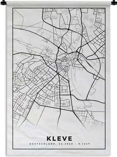Wandkleed - Wanddoek - Plattegrond - Kaart - Kleve - Stadskaart - 120x180 cm - Wandtapijt