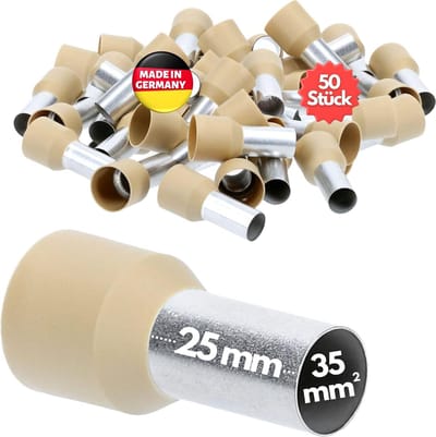 50 stuks Kalitec AE3525HBR adereindhulzen geïsoleerd 35mm² 25mm lang lichtbruin I Made in Germany I Industriële kwaliteit