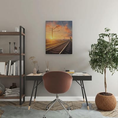 Artaza Canvas Schilderij Zonsondergang Treinspoor - 40x50 cm - Wanddecoratie Landschap - Muurdecoratie Natuur - Kamer Accessoires Woonkamer