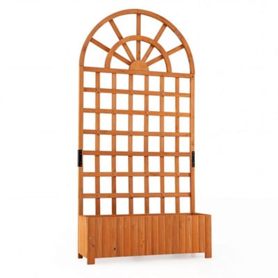 Plantenbak met klimrek - Bloembak - Weerbestendig - Met trellis - Buiten - Hout - Plantenrek - Bruin