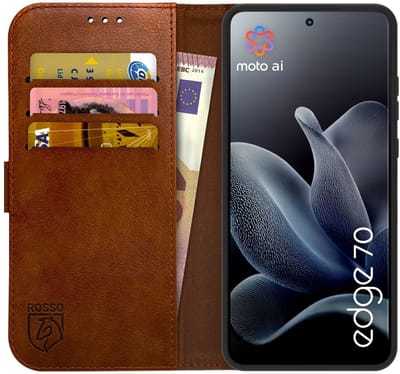 Rosso Element Geschikt voor Motorola Edge 70 | Wallet Book Case | Portemonnee Hoesje | 3 Pasjes | Magneetsluiting | Stand Functie | Bruin