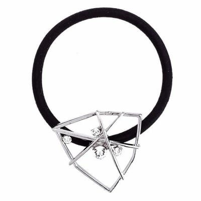 Haarsoires Haarelastiek – Open Vorm 3cm - Metaal & Strass Steentjes - Zilver Zwart