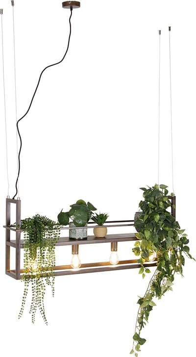 QAZQA cage rack - Industriele Dimbare LED Smart Hanglamp incl. wifi met Dimmer voor boven de eettafel | in eetkamer - 4 lichts - L 100 cm - Roestbruin - Industrieel - Woonkamer | Slaapkamer | Keuken