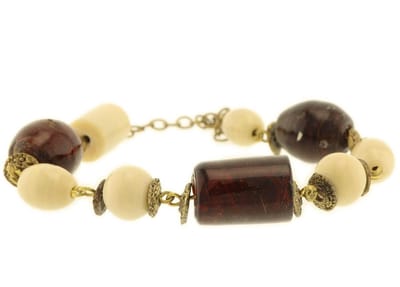 Behave - Kralenarmband wit-bruin - Klassieke look - 22 cm