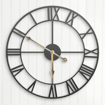 Grote Zwarte Wandklok 40cm - Stille Batterij Aangedreven Metalen Skelet Klok voor Thuis, Keuken en Kantoor Decoratie