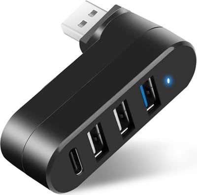 Daity 4-poorts USB 3.0-hub - 180° draaibaar - USB-splitter met PD-ingang - 5W USB-C-poort - geschikt voor USB-verlengkabels voor laptops - auto's - iMacs - MacBook Airs - MacBook Pro's en andere apparaten.