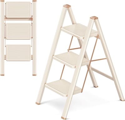 3 treden ladder, 3 treden kruk voor volwassenen, inklapbare trapladder met veilige stand, verbreed pedaal, esthetisch aantrekkelijk uiterlijk, woonruimtes