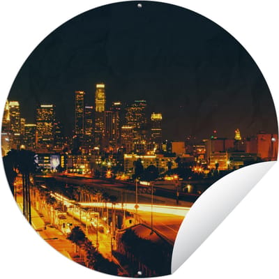 Tuincirkel Nacht - Stad - Denver - 60x60 cm - Ronde Tuinposter - Buiten