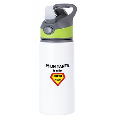 Hacebo® - mijn tante is mijn superheld waterfles met rietje groen - Tante - super tante - verjaardag - cadeautje voor tante - tante artikelen - kado - geschenk - water fles - 650ML